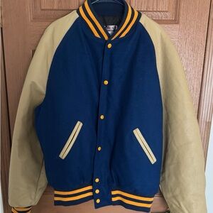 Classic Blue and Tan Varsity Jacket